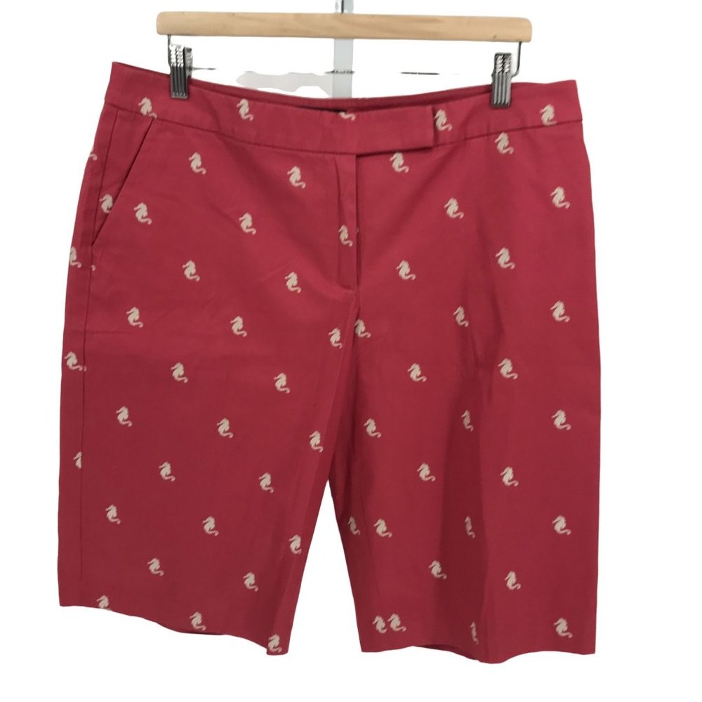 Talbots Bermuda Shorts Pink Embroidered Seahorse Flat Front size 14
